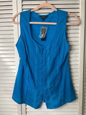 Chaudry KC Blue Sleeveless Button-Front Top Size M